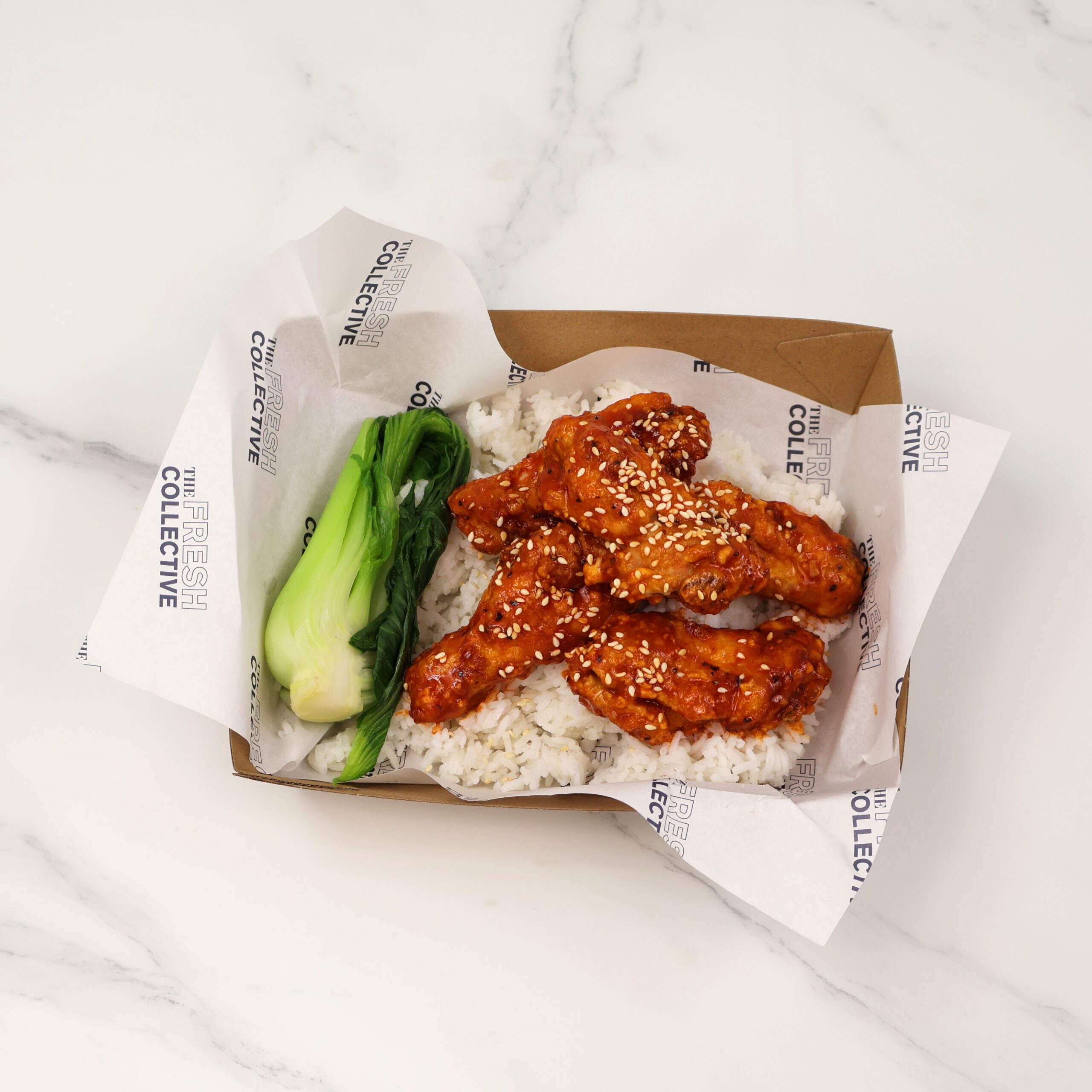 Korean fried chicken, bok choy